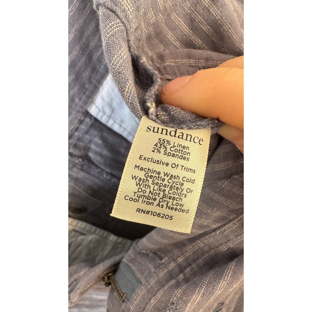 SUNDANCE NWOT Amelia Linen Blend Pinstripe Pants Size 16 Slate Blue Gray Trouser - Picture 4 of 9